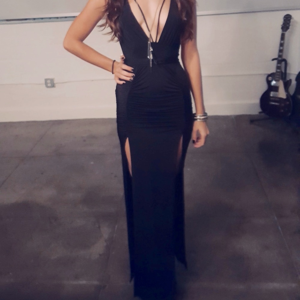 Black slinky maxi with thigh slits